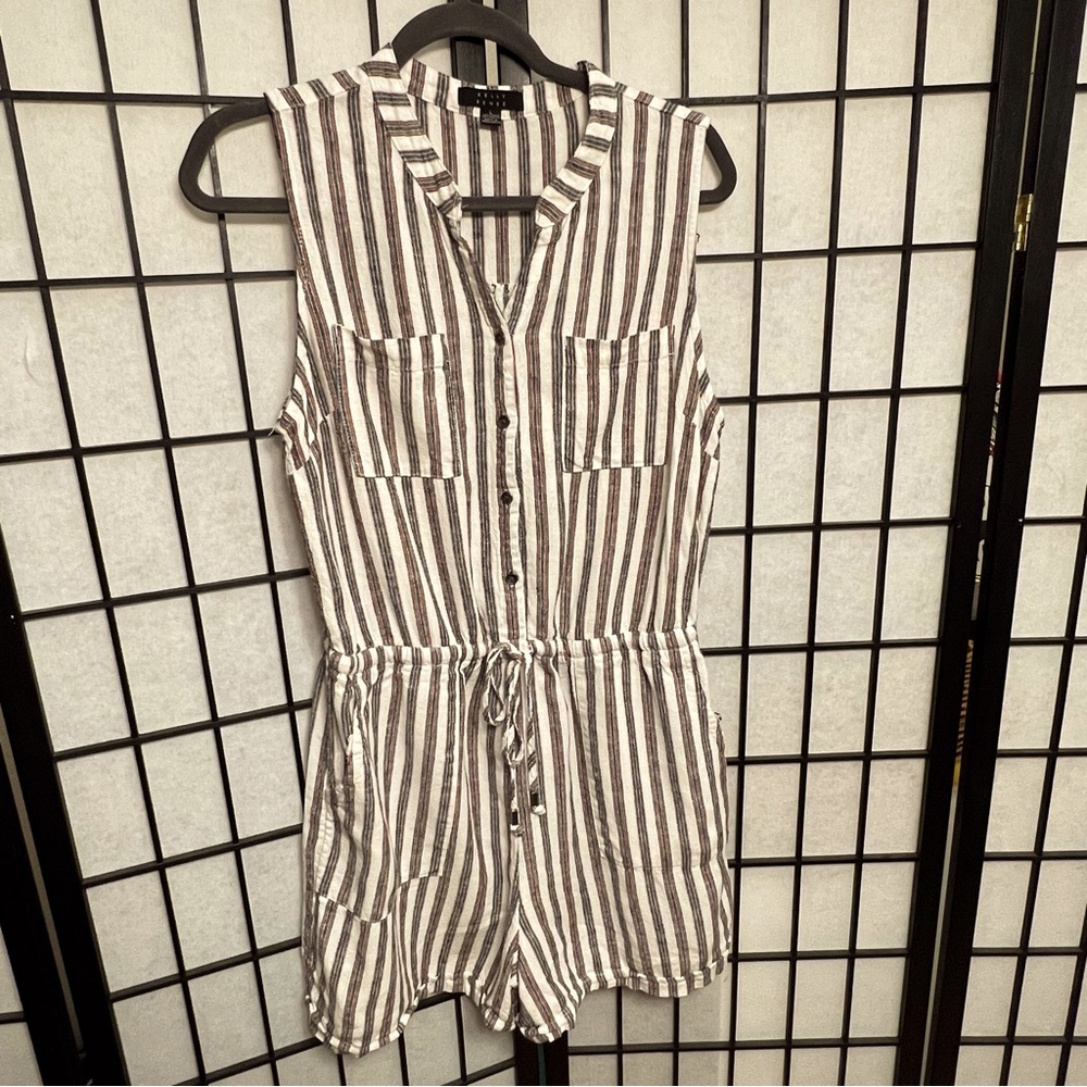 Kelly Renee Linen-Blend Striped Sleeveless Romper - Picture 1 of 9